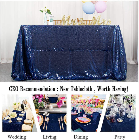 Sequin Tablecloth 60x102 Inches Navy Blue Cake Rectangle Tablecloth Glitter Runner Table Cloth Sequin Table Cover Overlay for Birthday Wedding Hoilday Banquet Party Decoration