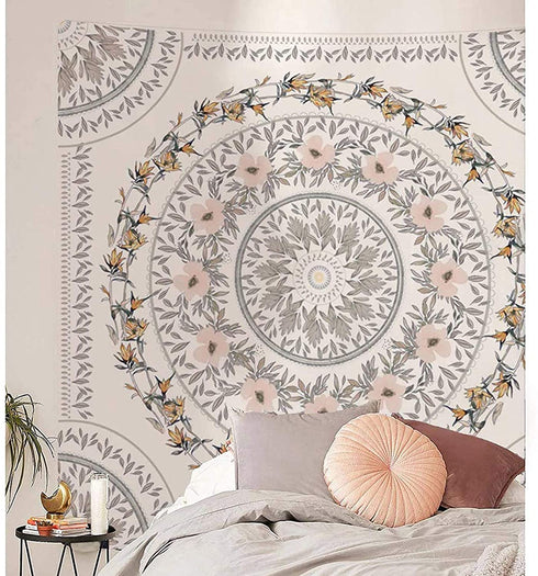 Simpkeely Sketched Floral Medallion Tapestry, Bohemian Mandala Wall Hanging Tapestries, Indian Art Print Mural for Bedroom Living Room Dorm Home Décor 59.1x80 Inches?Mauve?