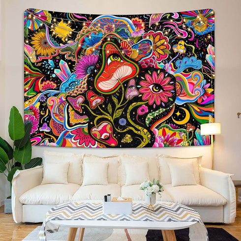 Lunerfex Mushroom Tapestry Trippy Tapestry Cute Flower Tapestry Colorful Hippie tapestries Wall Hanging for Bedroom (50 x 60 inches)