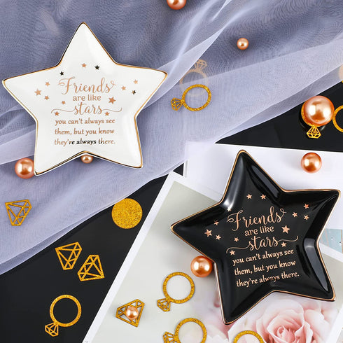 2 Pieces Friend Are Like Stars Tray Long Distance Gift Graduation Trinket Dish Star Shaped Ceramic Ring Jewelry Dish Friendship Inspirational Holder Tray Decorative Jewelry Trinket Trays for Friend