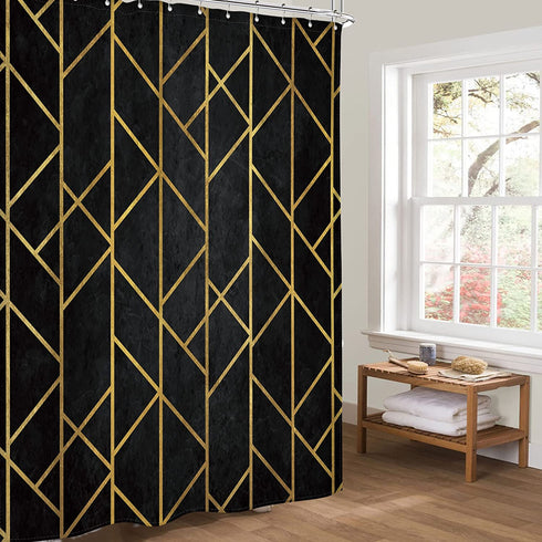 Riyidecor Chevron Black Stall Shower Curtain 60Wx72H Inch Herringbone Geometric Contemporary Wood Grain Striped Simple Modern Classy Neutral Dorm Decor Fabric Bathroom Set Polyester Waterproof