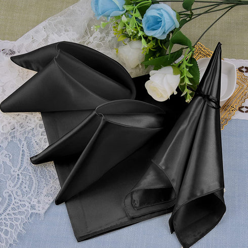 FEQO 30 Pack Black Satin Napkins Square Satin Dinner Napkins Soft Silk Napkin Table Napkins for Weddings Dinner Restaurant Party Decoration, 17 x 17 inch