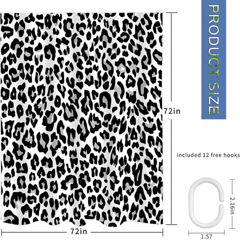 Abaysto Gray Cheetah Shower Curtain Snow Leopard Shower Curtains Jaguar White Animal Pattern Spot Fur Bathroom Decor Polyester Fabric Cheetah Print Shower Curtain Set with Hooks 72x72 Inch