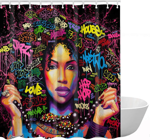 ClSCZLprints African American Woman Shower Curtain,Afro Girl Black Art,Waterproof Polyester Fabric Decorative Bathroom Bath Curtains 60 x 72 inches