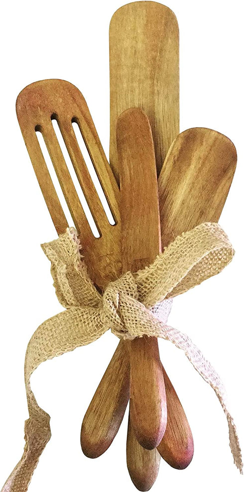Spurtle Set - Wooden Spurtle Set Cooking Utensils As Seen on TV - Stirring Heavier Foods - Ergonomic, No Fatigued Wrists, Hands - For Nonstick, Porcelain Cookware - Longer Surface Area Kitchen Tool