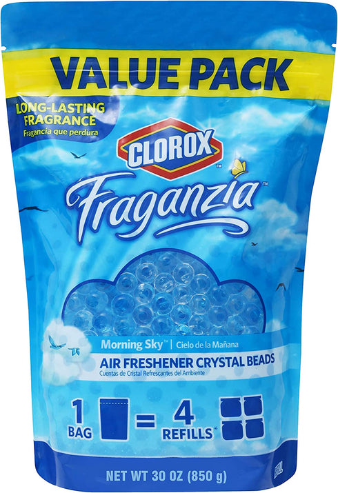 Clorox Fraganzia Air Freshener Crystal Beads Refill Pouch in Morning Sky Scent | Long Lasting Fragrance Value Pack, 30 Ounces Value Pack Air Freshener Refills