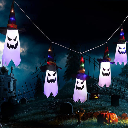 Halloween Lights, VIKASI 11.5ft Battery Operated 5 Ghost Led String Lights Halloween Decorations, Scary Halloween Decoration for Indoor Outdoor Home Party Halloween Decor