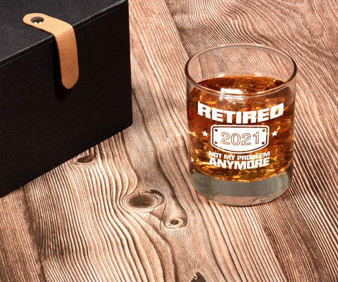 2021 Retirement Gifts for Men, Funny Retired 2021 Not My Problem Any More Whiskey Glass Gift, Happy Retirement Gifts for Office Coworkers, Boss, Dad, Husband, Brother, Friends