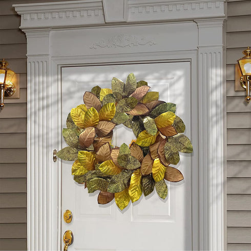 Large Fall Wreath Winter Wreaths with Golden Orange Metallic Magnolia Leaves Wreath Artificial Christmas Wreaths
