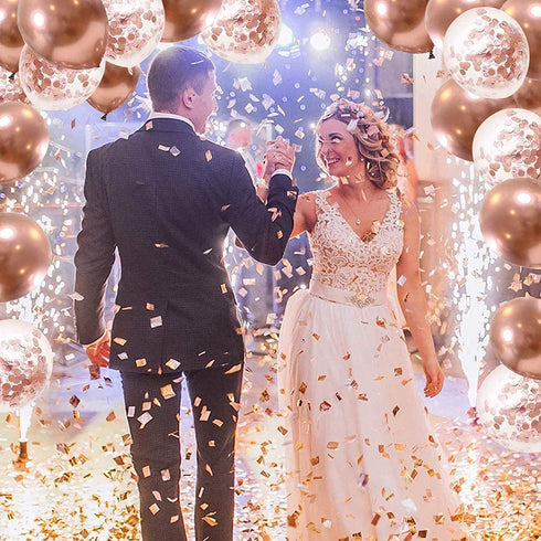 Rose Gold Confetti Latex Party Balloons, 60Pcs 12Inch White Rose Gold Balloons For Wedding Birthday Bachelorette Bridal Shower Engagement Baby Shower Princess Party Decorations with 33FT Ribbon