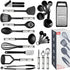 Kitchen Cooking Utensils Set 24 Nylon and Stainless Steel Utensil Set, Non-Stick and Heat Resistant Cooking Utensils Set, Kitchen Tools, Useful Pots and Pans Accessories and Kitchen Gadgets (Black)