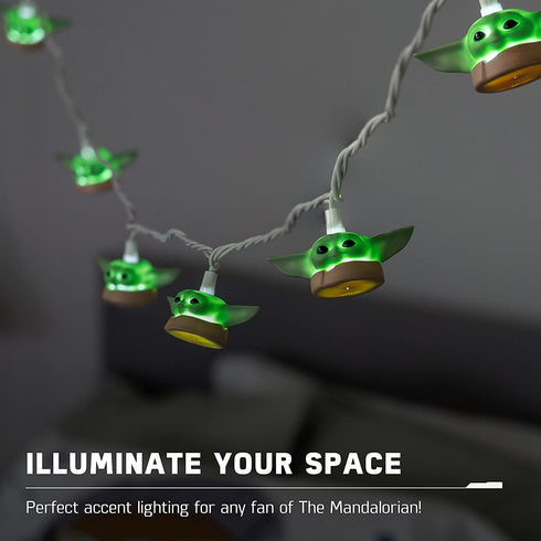 Star Wars Baby Yoda String Light, The Mandalorian, The Child, Grogu, 5000K Cool White, 10 LED Lights, Indoor/Outdoor, Collector's Edition, Ideal for Kid's Bedroom, Christmas Gift, 10 Feet, 53739