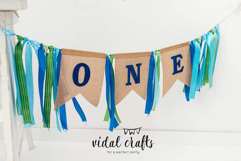 VIDAL CRAFTS 1st Birthday Boy Decorations, Happy Bday Bunting, High Chair Burlap Banner, Tissue Pom Poms, Balloons, Cake Topper, Party Hat, First Birthday Supplies- First Birthday Decorations for boys
