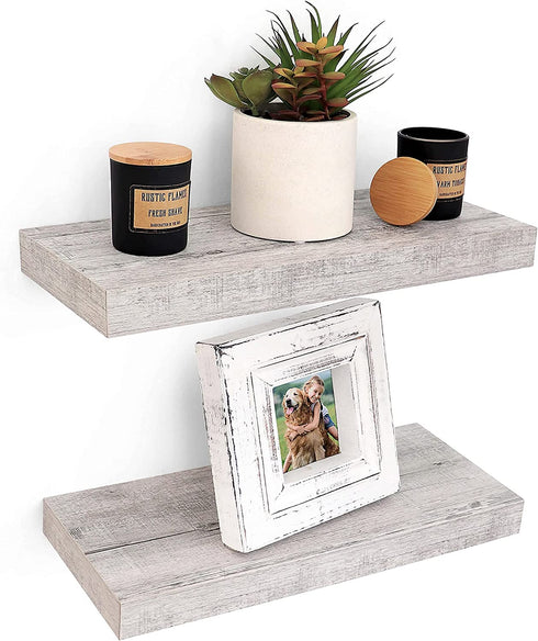 Under.Stated Floating Wall Shelves, 16 Wall Mounted Hanging Shelf Set for Living Room, Office, Kitchen, Bathroom &, Perfect Home Room Wall Decor, Rustic Pattern Designed (Rustic Whitewash 16")