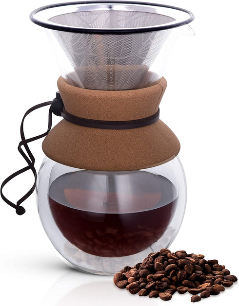 Apace Living Pour Over Coffee Filter - Wide Metal Base Reusable Stainless Steel Coffee Dripper - Perfect for Chemex Hario Bodum & Other Coffee Makers - Paperless Coffee Filter for Sustainable Brewing