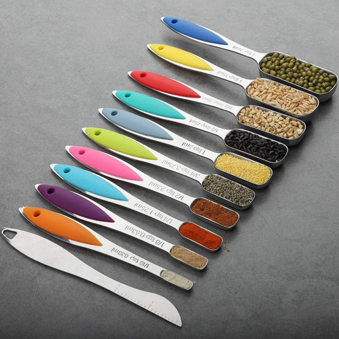 Measuring Spoons YellRin Stainless Steel Measuring Spoons Set of 11 for Measuring Dry and Liquid Ingredients Cooking Baking Tablespoon Teaspoon Metal Measuring Spoon (Measuring Spoons)