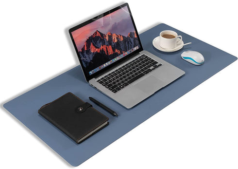 Leather Desk Pad Blotter,Wolaile 36x17 inch Big Keyboard Mouse Pad,Waterproof Non-Slip Writing Desk Computer Mat Desktop Protector for Office Home,Blue