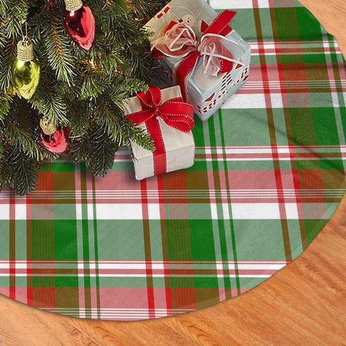Christmas Tree Skirt 48 Inch Buffalo Plaid Red Green White Xmas Holiday Party Supplies Large Tree Mat Decor for Indoor Outdoor Home Ornaments