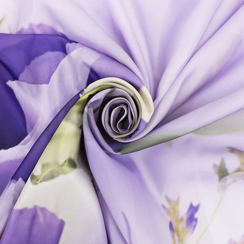 LB Pastel Flower Bouquet Ombre Background Shower Curtain Purple Floral Restroom Bathroom Curtains Hooks Durable Waterproof Fabric Curtain Set, 70 x 70 Inches