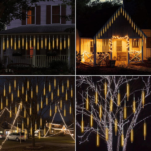Solar Meteor Shower Lights Outdoor - 10 Tubes 180 LED 30.8 Feet Cascading Falling Rain Lights,Waterproof Warm White Icicle Lights, Solar Christmas Lights for Tree Holiday Party Christmas Patio Decor