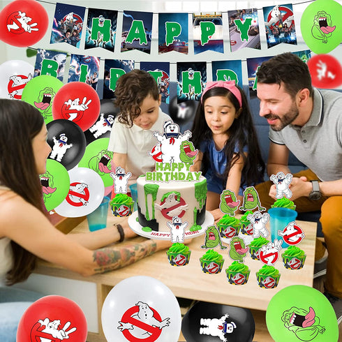 Ghostbusters Party Supplies Theme Birthday Decorations Include Birthday Banner, Cake Topper, Balloons, Stickers Ghostbusters Party Favor Pack Set For Boys and Girls
