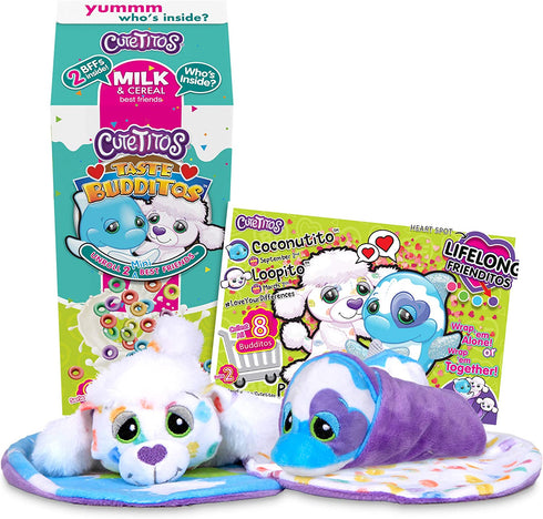 Basic Fun Cutetitos Taste Budditos Cereal & Milk - 2 Collectible Plush Mini Animals - Ages 3+ - Series 2, 5 inches