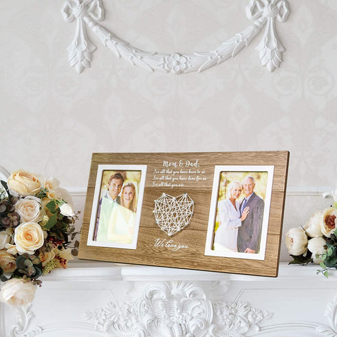VILIGHT Parents Wedding Gifts from Bride and Groom - Rustic Picture Frame with Love Quotes for Mom and Dad from Newlywed Couples - Holds 2 4x6 Photos