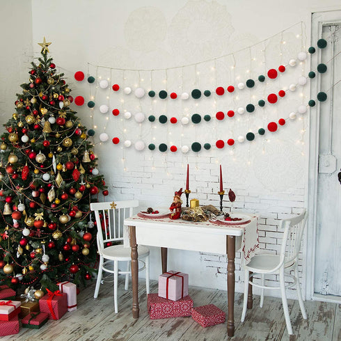 120 Pieces Christmas Felt Balls Christmas Wool Balls Green White and Red Wool Felt Pom Poms DIY Wool Felt Balls for Christmas DIY Garland, Xmas Decorations (0.8 Inch, 1 Inch, 1.2 Inch)