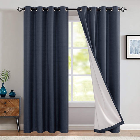 JINCHAN Blackout Curtain for Bedroom 84 Inches Length Indigo Black Out Window Curtains Living Room Thermal Insulated Dining Room Darkening Outlet Grommets Drapes Sold Individually One Panel