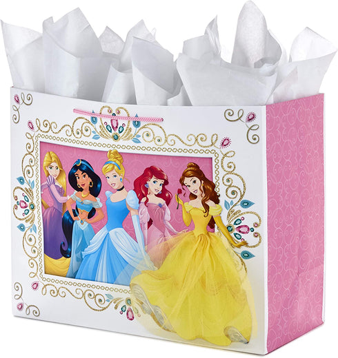 Hallmark 10" Large Disney Princess Gift Bag with Tissue Paper (Cinderella, Ariel, Jasmine, Rapunzel, Belle) for Birthdays and More