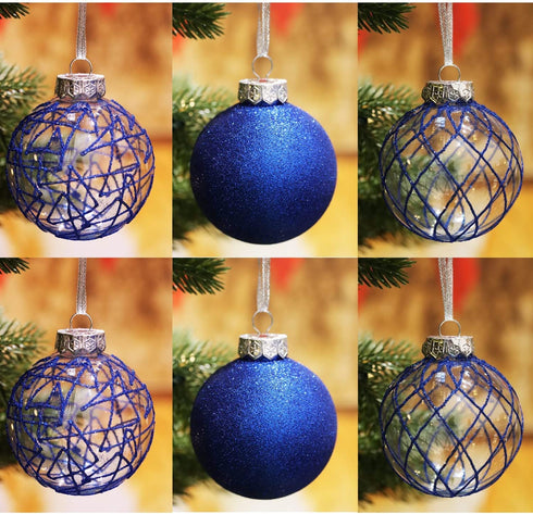 Sleetly Blue Ornaments for Christmas Tree Shatterproof Ball Decorations, 3.15", Set of 12