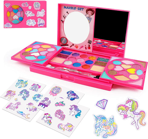AMOSTING Kids Makeup Kits for Girls,Kids Washable Makeup Kit with Mirror,Girls Play Makeup Princess Toys for Kids,Make Up Toy Cosmetic Kit Gifts for Toddler Kids