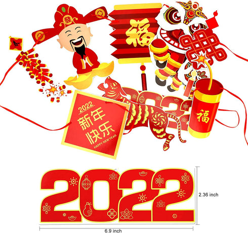 HOWAF 2022 Chinese New Year Hanging Decorations, 30pcs Red Gold Chinese New Year Hanging Swirls and Lion Dance Lantern Firecracker Tiger Banner Set for Spring Festival New Year Home Party Decorations