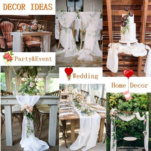 10ft White Chiffon Table Runner 2 Packs 27x120 Inches Romantic Rustic Wedding Table Runner Overlay Sheer Bridal Party Decorations