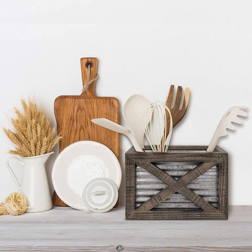 Autumn Alley Barn Door Rustic Salt and Pepper Shakers Set in Wood and Galvanized Caddy | Farmhouse Salt and Pepper Shakers For Rustic Kitchen Decor | Rustic Kitchen Accessory for your Country Kitchen