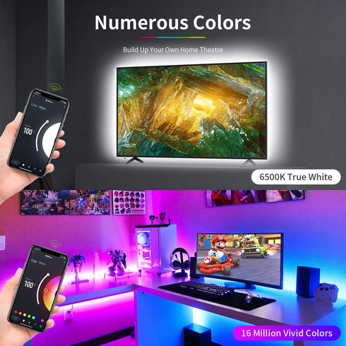 TV LED Backlight, Hamlite 12.5Ft USB Smart LED TV Lights with Alexa for 32 to 55inch Music Sync, RGBW 6500K DIY Color Changing Bias Lighting