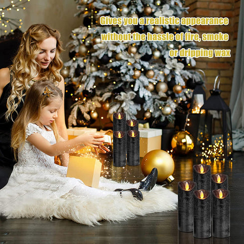RY King Set of 9 Pillar Real Wax Flameless LED Battery Operated Electric Flickering Candles with Remote Control Timer for Holiday Decorations