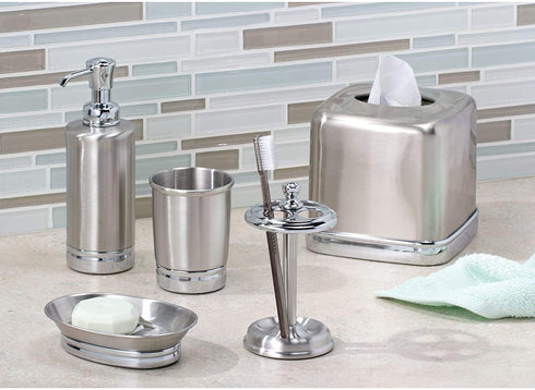 iDesign York Steel Divided Toothbrush Stand - 3.25" x 3.25" x 5.75", Brushed/Chrome