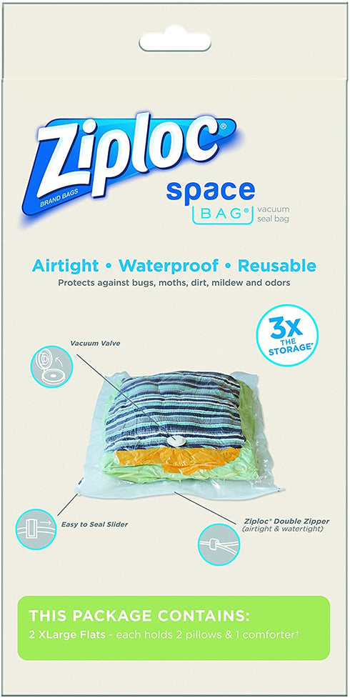 Ziploc Space Bag Clothes Vacuum Sealer Storage Bags for Home and Closet Organization, XL, 2 Bags Total