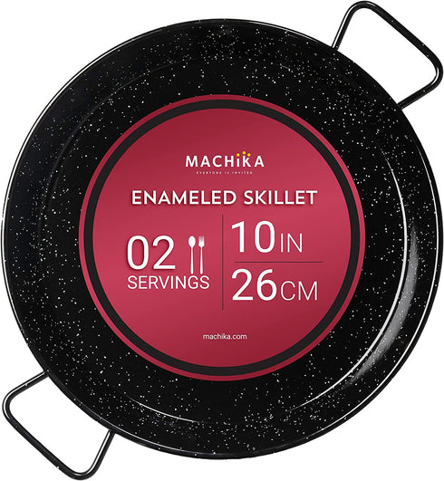 Machika Enameled Steel Skillet, Non Stick Paella Pan, Perfect for Camping and Outdoor Cooking, Rust Proof Coating 10 inch (26 cm)