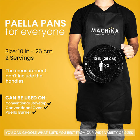 Machika Enameled Steel Skillet, Non Stick Paella Pan, Perfect for Camping and Outdoor Cooking, Rust Proof Coating 10 inch (26 cm)