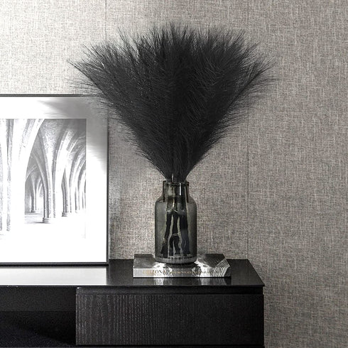Pampas-Grass with Extension Stem, Artificial-Pampass-Grass 17" to 21.5" Faux-Pampas-Grass-Decor Tall 6Pcs, Pampas Grass for Flower-Arrangement, Black Pompous Grass
