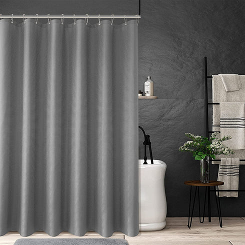 Grey Shower Curtains with Waffle Weave Farmhouse Fabric Shower Curtain Water Repellent Heavy Duty for Bathroom Bathtubs Hotel, 72 x 72 inch, Grey