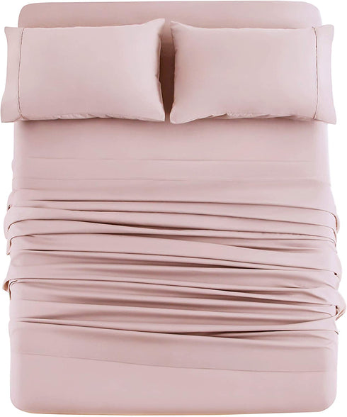 Mohap Bed Sheet Set 4 Piece Bedding Sheets & Pillowcases Set Double Brushed Microfiber Soft Bedding Fade Resistant Easy Care Full Pink
