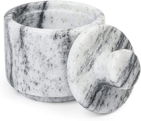 LotFancy Salt Box, Marble Salt Cellar with Lid, 4 FL OZ Salt Holder Storage Container for Counter