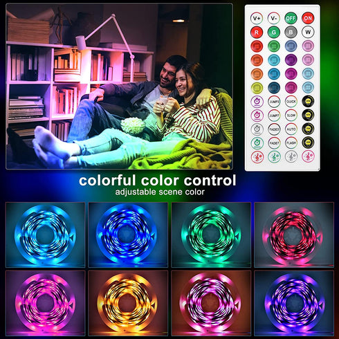 UPxUP 50ft LED Strip Lights Color Changing, Bluetooth LED Lights with App Control, Remote, Control Box, 64 Scenes and Music Sync Lights for Bedroom, Room, Kitchen, Party, 2 Rolls of 25ft.