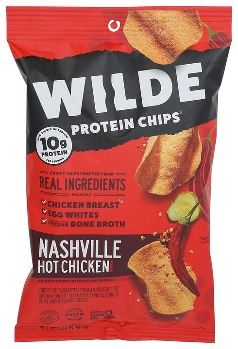 Nashville Hot Chicken Chips by Wilde Chips, Thin and Crispy, High Protein, Keto, Made with Real Chicken 2.25oz Bag
