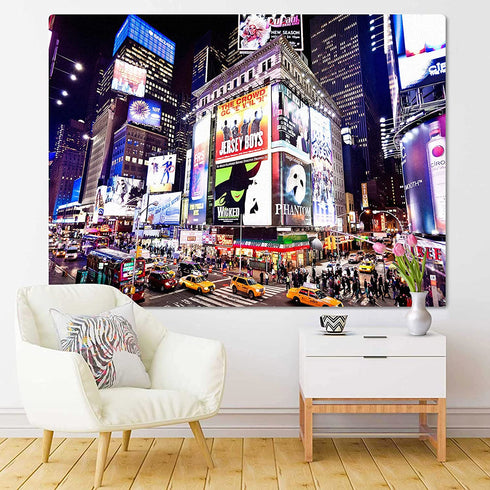 Emvency Tapestry City January 6 Illuminated Facades of Theaters on 2011 in Times Night Street Home Decor Wall Hanging for Living Room Bedroom Dorm 60x80 Inches
