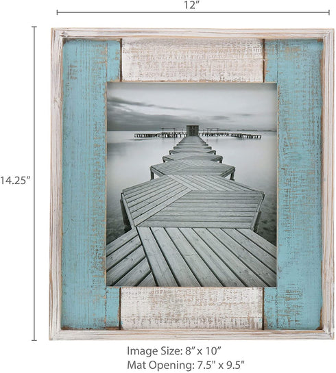 Barnyard Designs Rustic Distressed Picture Frame, 8" x 10" Wood Photo Frame in White and Turquoise
