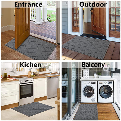 Indoor Doormat Front Door Mat Non Slip Rubber Backing Super Absorbent Mud and Snow Inside Dirts Trapper Mats Entrance Machine Washable Door Rug Shoes Scraper - Grey, 20" x 32"